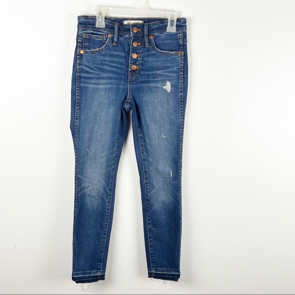 MADEWELL 10” High Rise Skinny Exposed Button Fly Released Frayed Hem Jeans 24